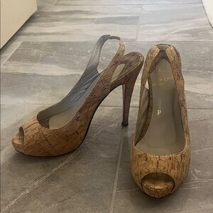 Christian Louboutin Cork Peep-Toe Heels